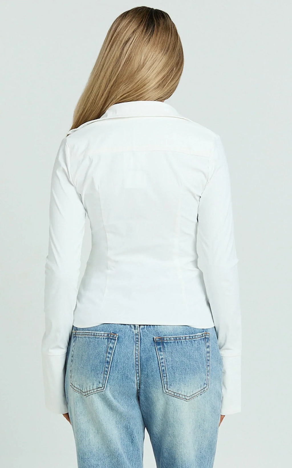 Hartley Top - Long Sleeve Zip Through Fitted Shirt in White