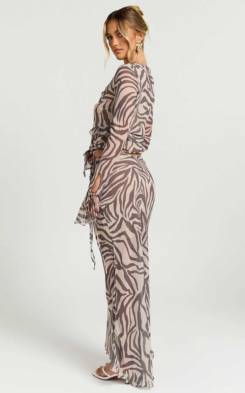 Rita Maxi Skirt - Low Waist Fit And Flare Skirt in Abstract Zebra Print