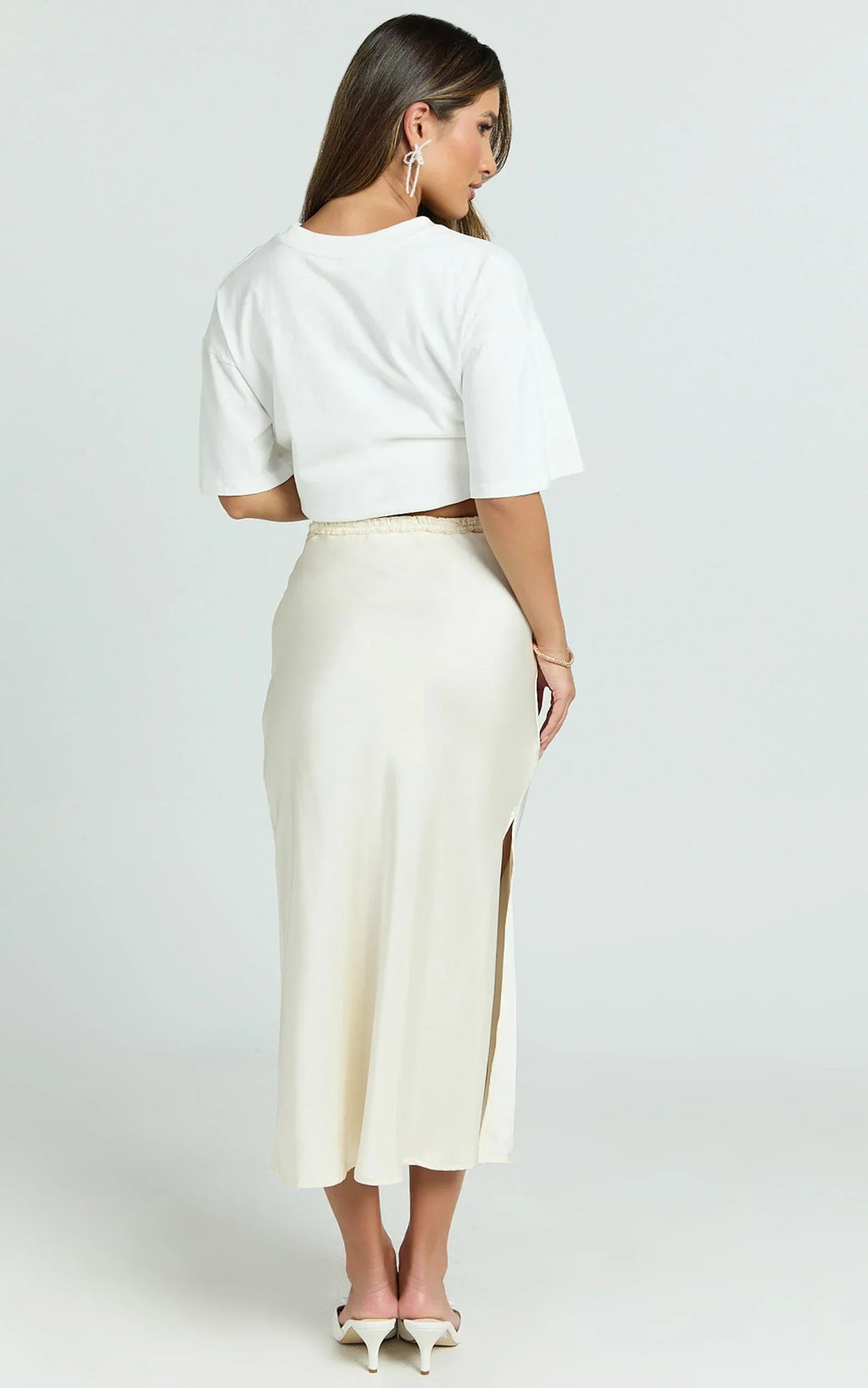 Georgine Midi Skirt - Mid Waist Slip Skirt in Cream