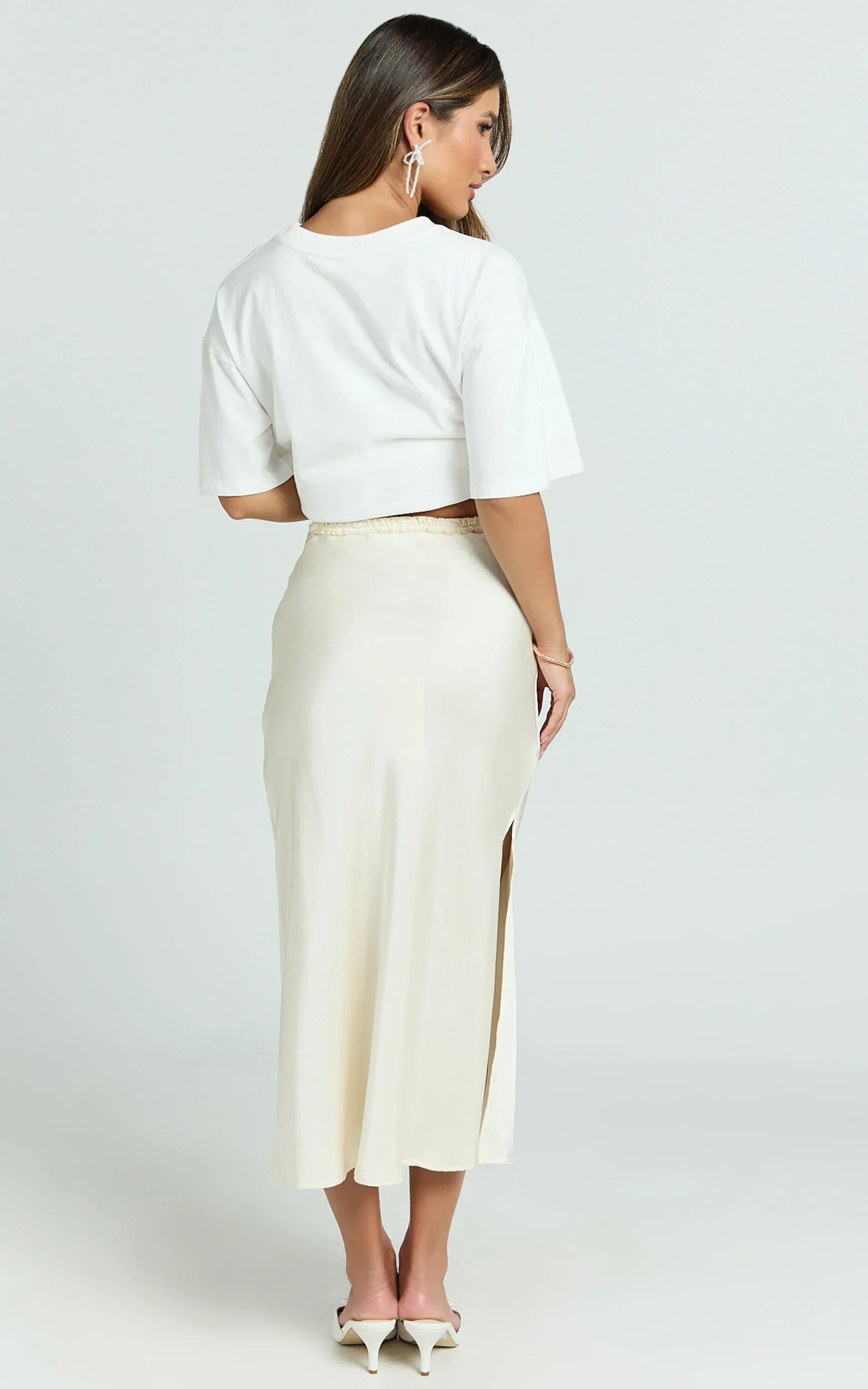 Georgine Midi Skirt - Mid Waist Slip Skirt in Cream