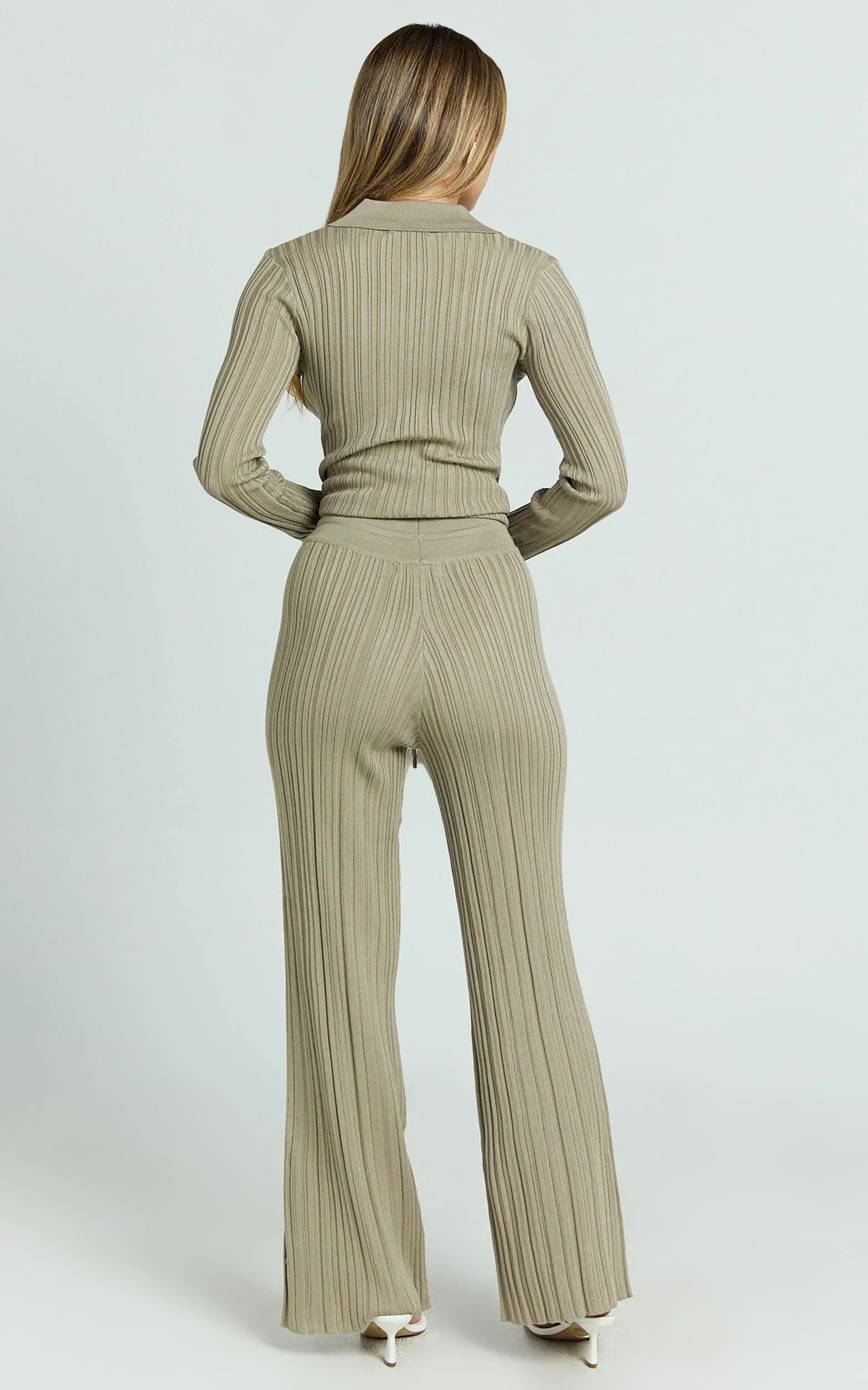 Kelsey Pants - High Drawstring Waist Knit Pants in Taupe