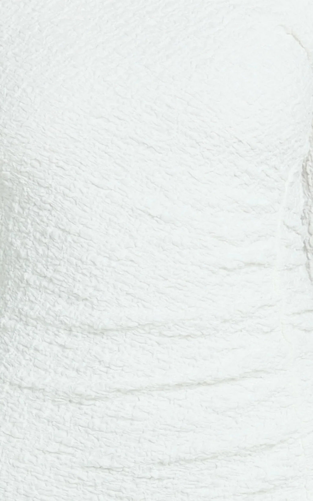 Abbie Mini Dress - Textured Jersey Tip Shoulder Ruched Bodycon Dress in White