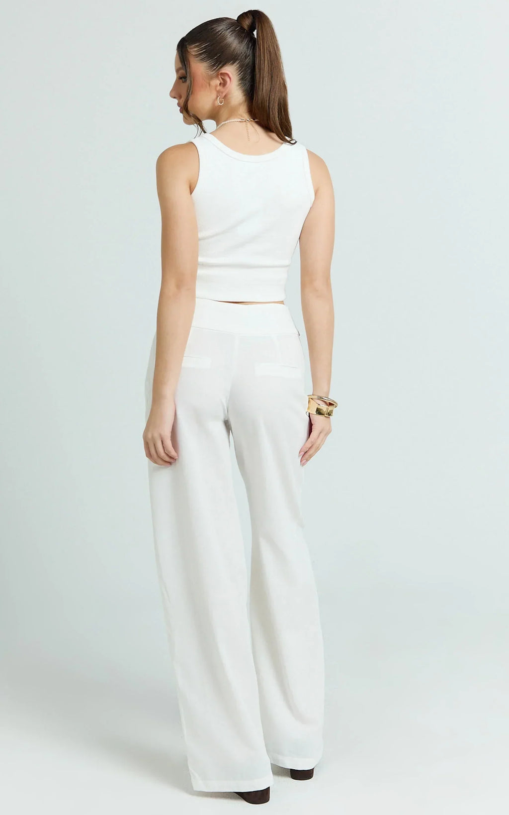 Alva Pants - High Waisted Front Tie Wide Leg Pants in White