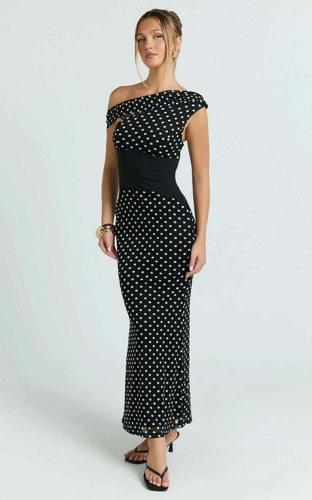 Ava Midi Dress - Asymmetrical Neckline Dress in Black