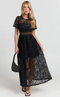 Leon Midi Dress - Short Sleeve Dress in Black
