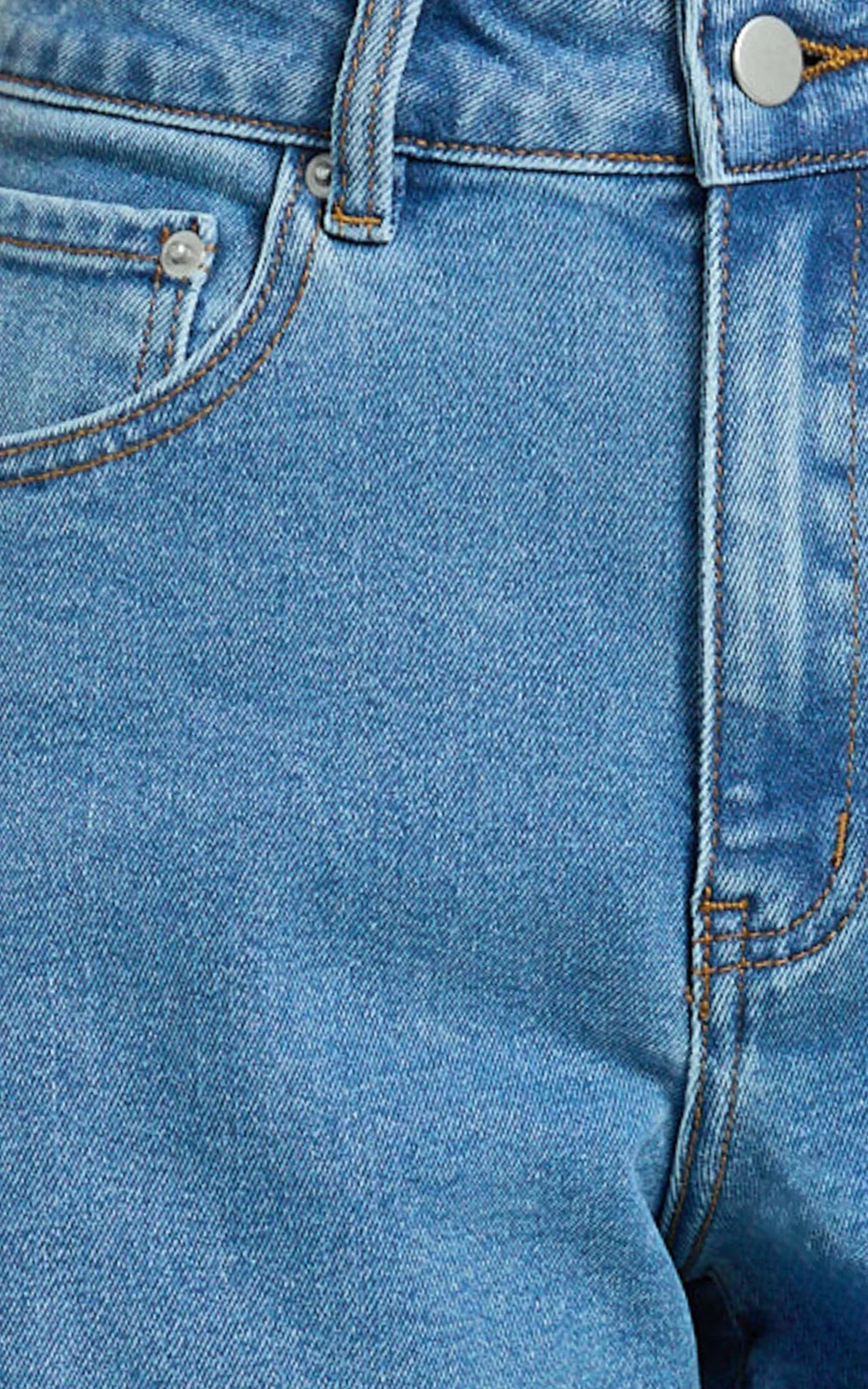 Jacqui Shorts - Mid Rise Frayed Hem Denim Shorts in Light Mid Blue