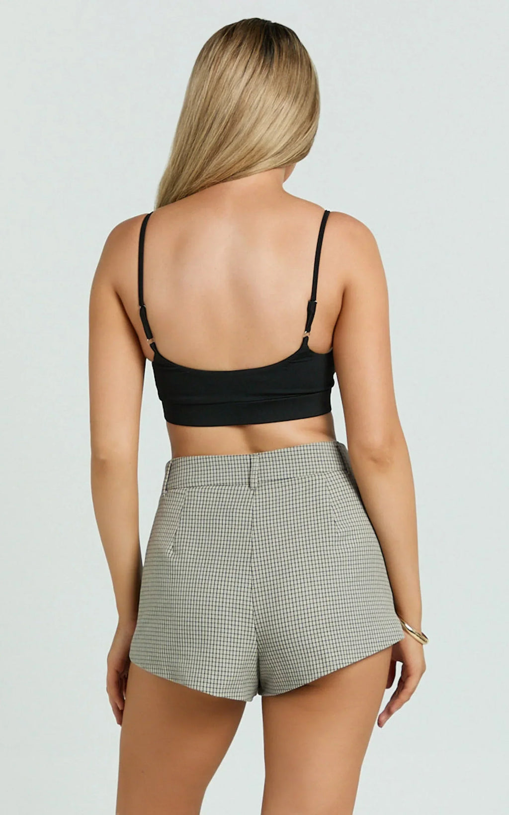 Angela Shorts - High Waist Micro Mini Shorts in Beige Check