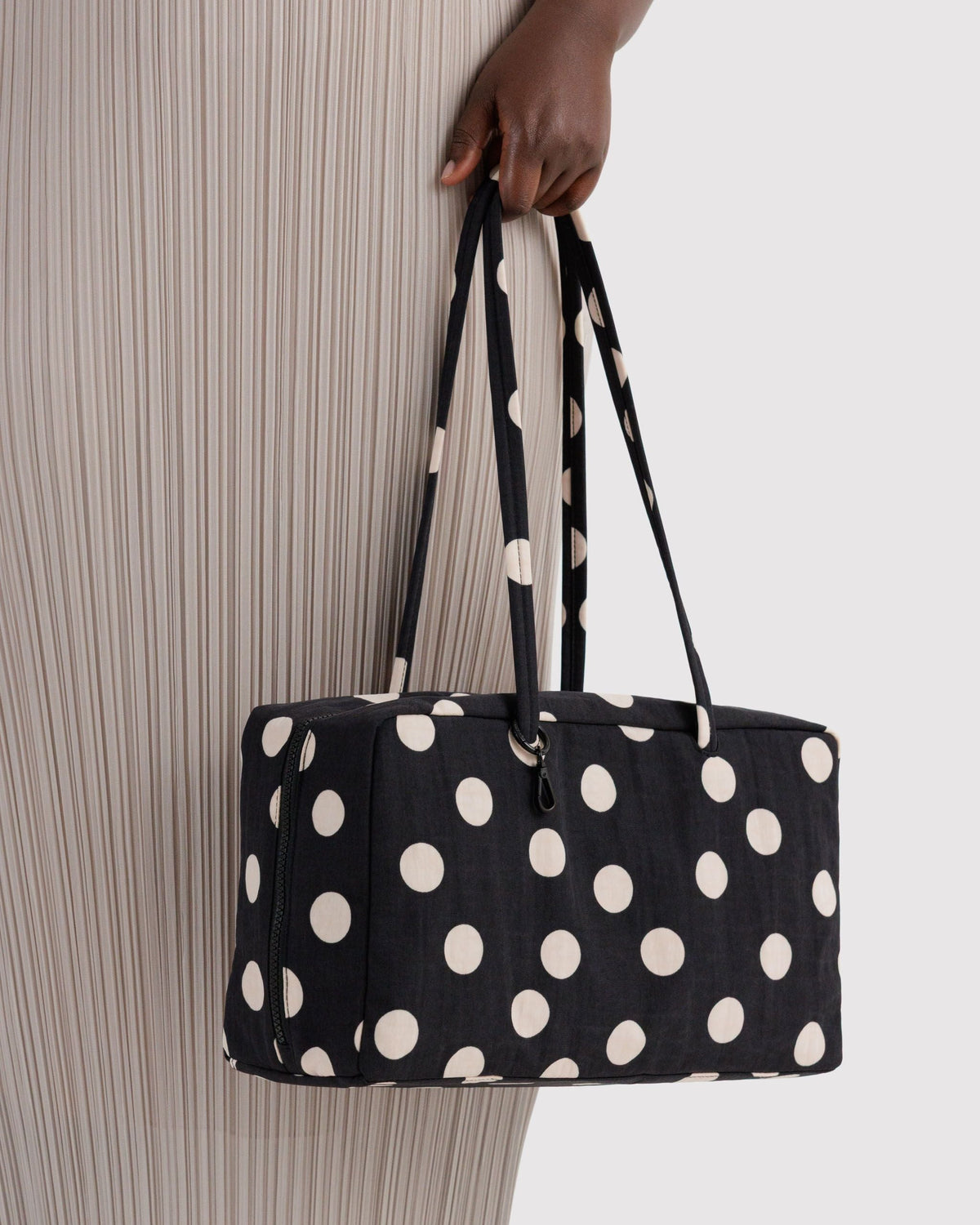 Medium Nylon Bowler Bag - Black and Cream Polka Dot - image 3
