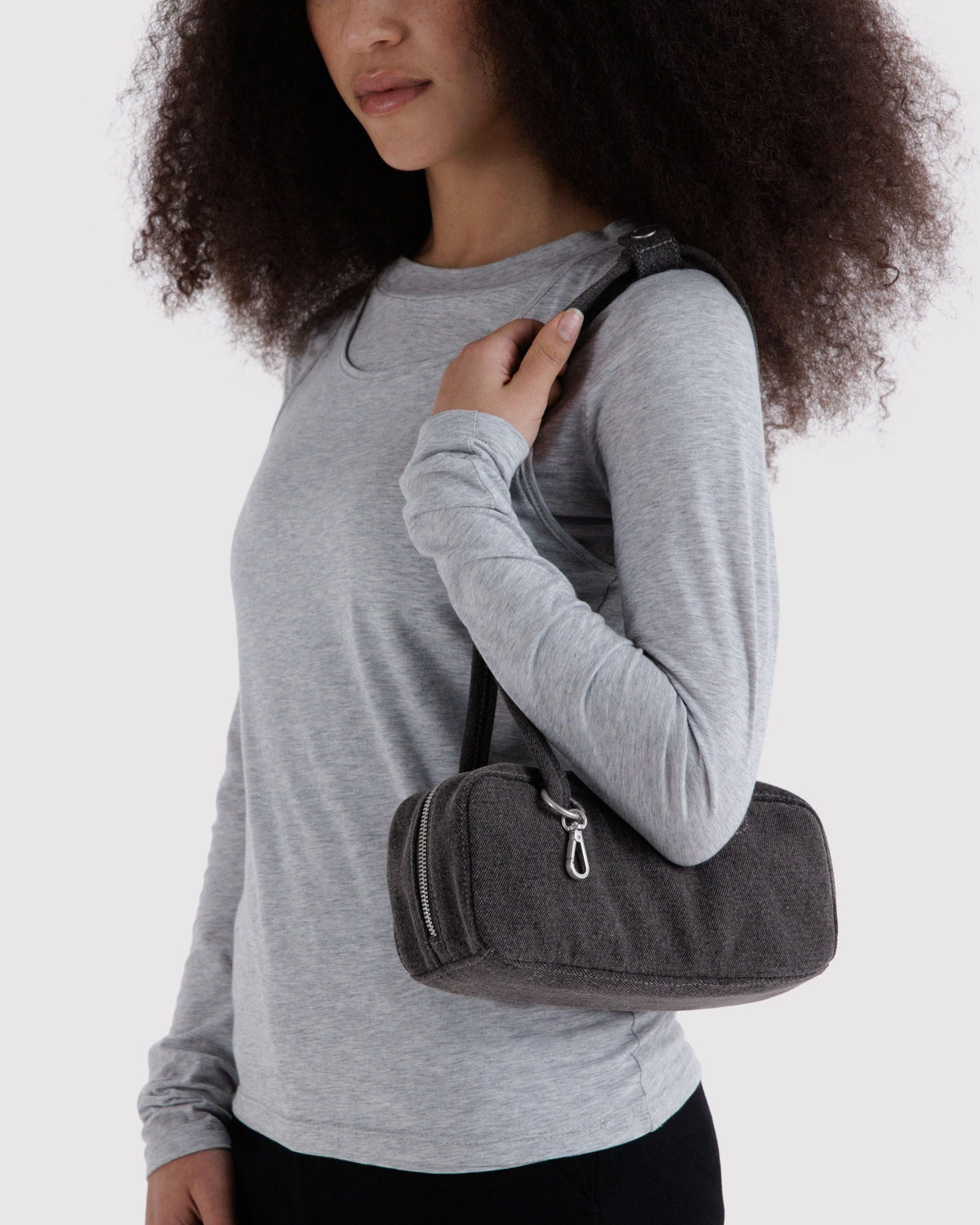 Small Denim Bowler Bag - Washed Black Denim - image 2
