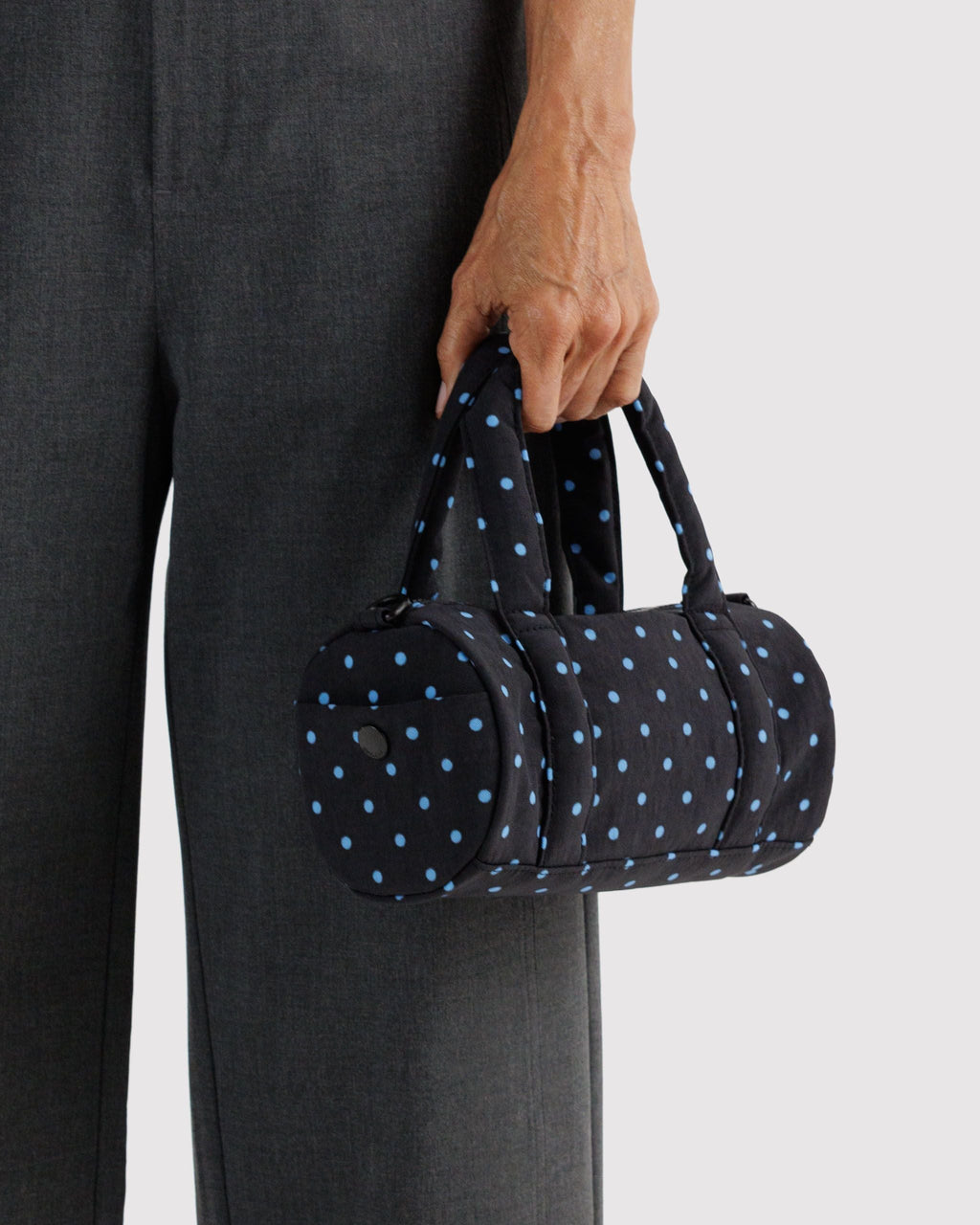 Small Nylon Duffle Bag - Black and Sky Blue Micro Dot - image 3