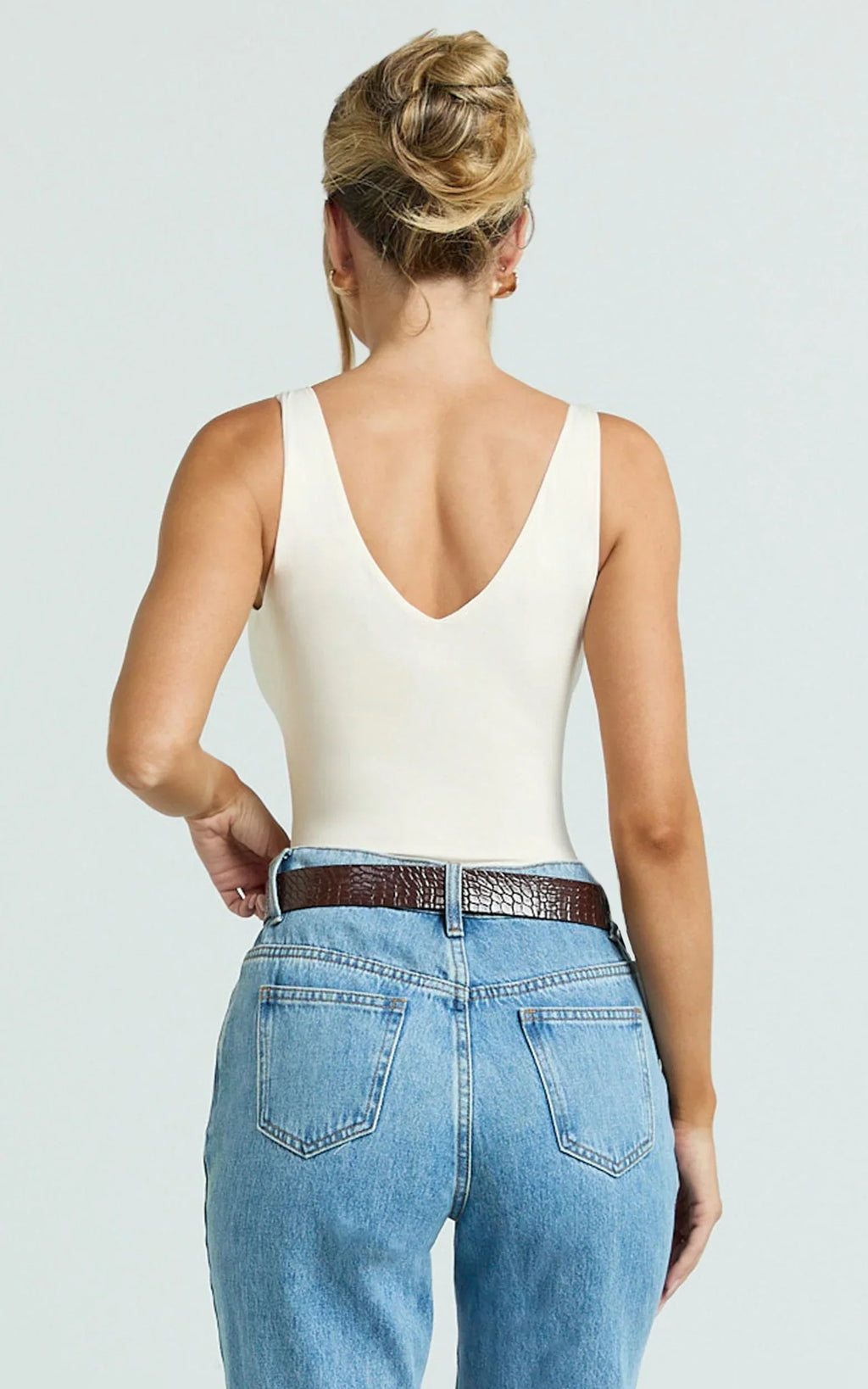 Jamie Bodysuit - V Neck Bodysuit in Cream