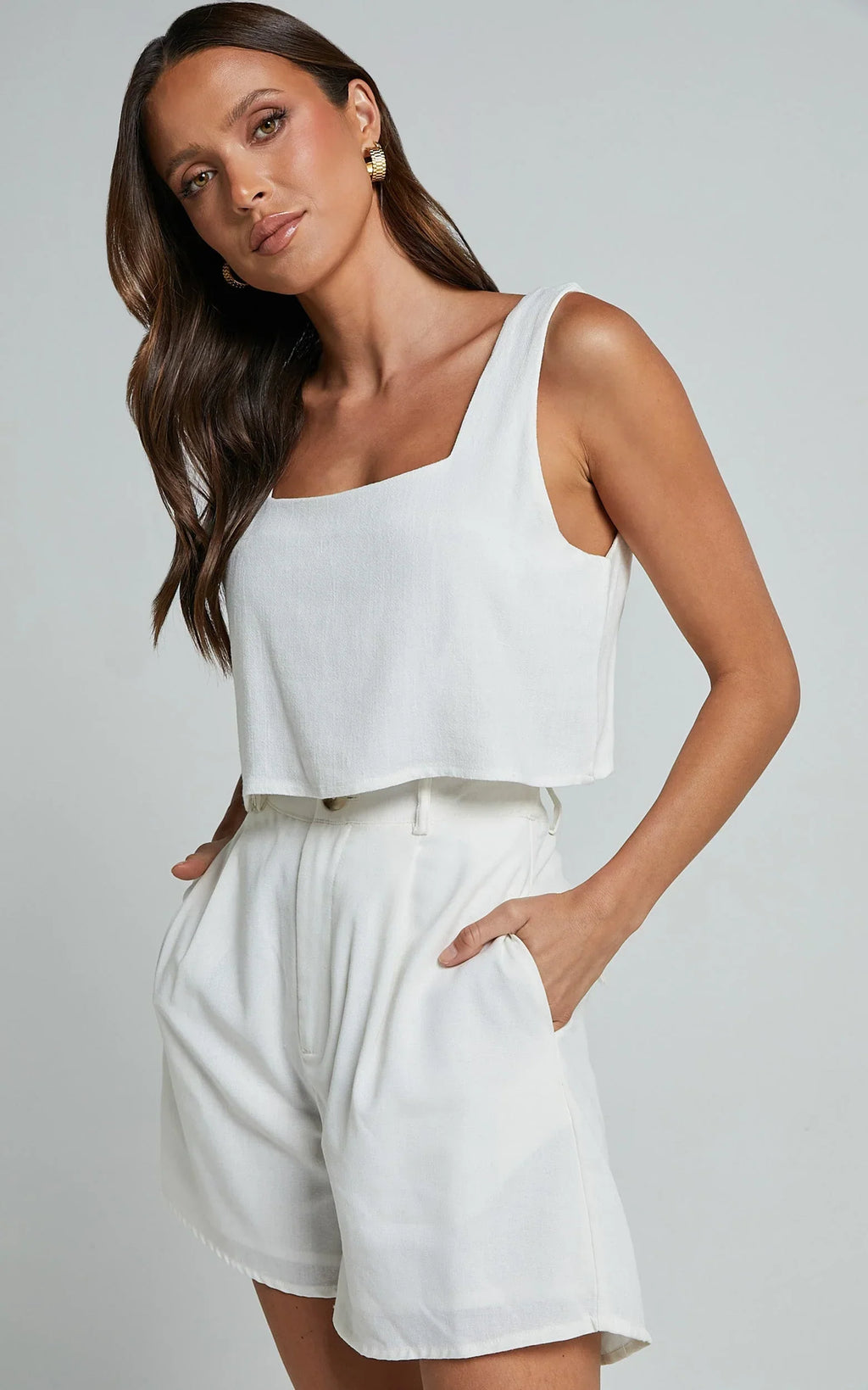 Jhovie Top - Linen Crop Top in White