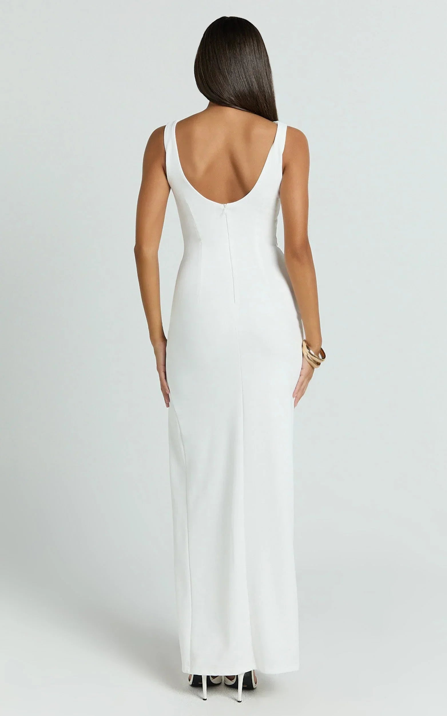 Blake Maxi Dress - Boat Neck Bow Bodycon Dress in White