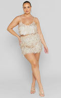 Khrizza Mini Skirt - Sequin Diamond Mesh Skirt in Gold