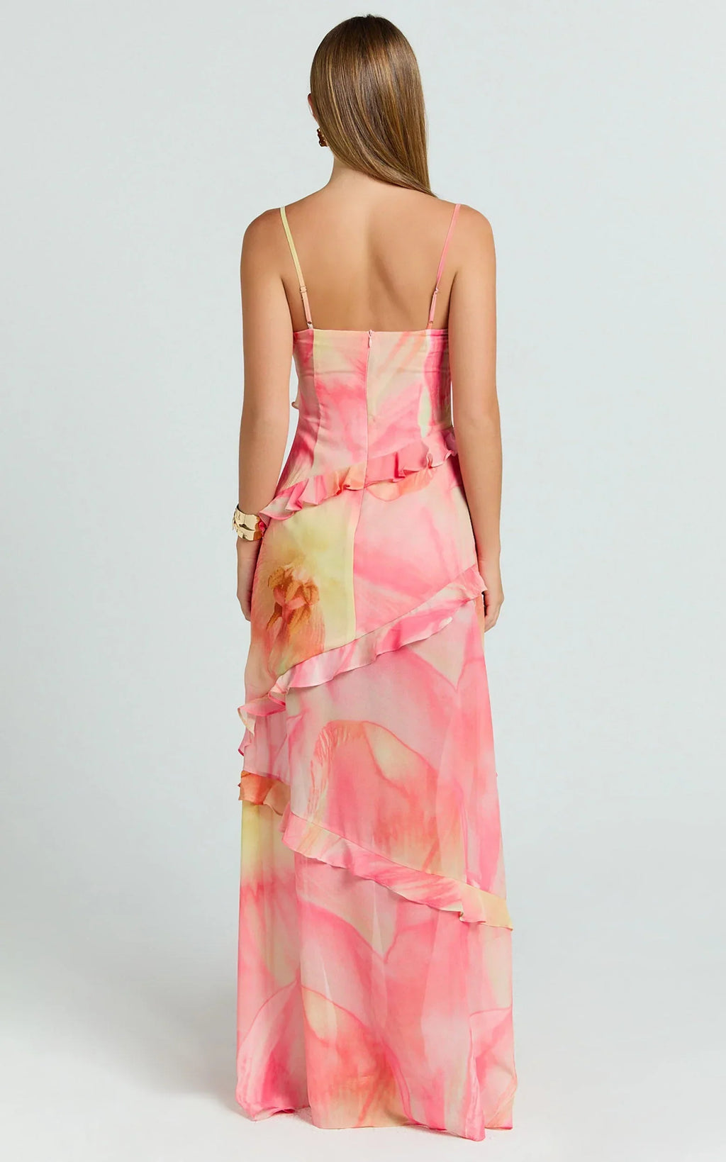 Adele Maxi Dress - Strappy V Neck Ruffle Tiered Dress in Regency Print