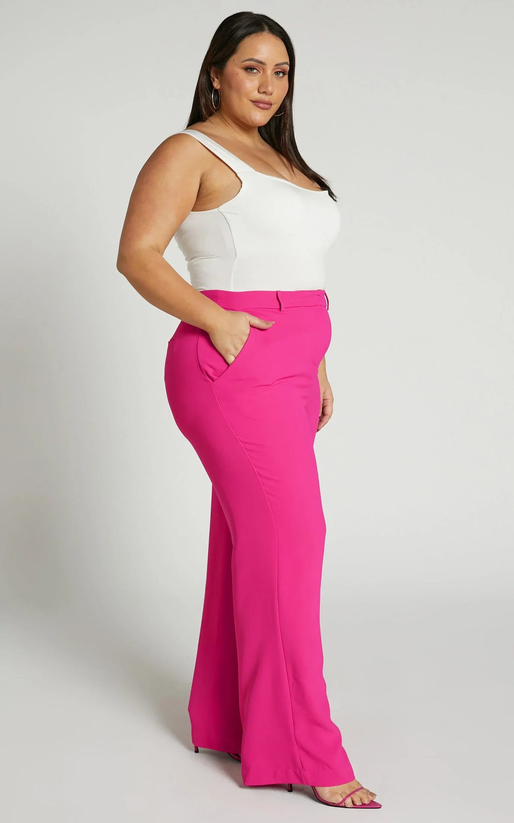 Bonnie Pants - High Waisted Tailored Wide Leg Pants in Pink