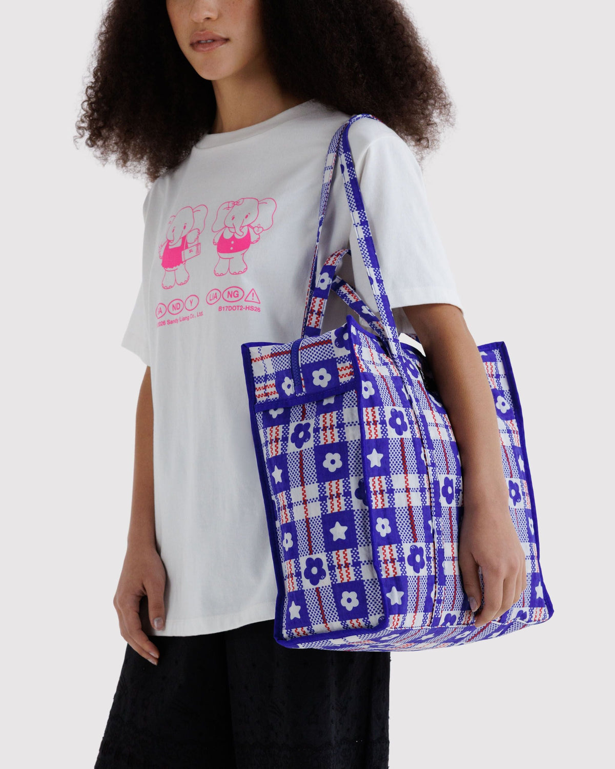 Large Nylon Market Bag - Market Plaid Blue - image 2