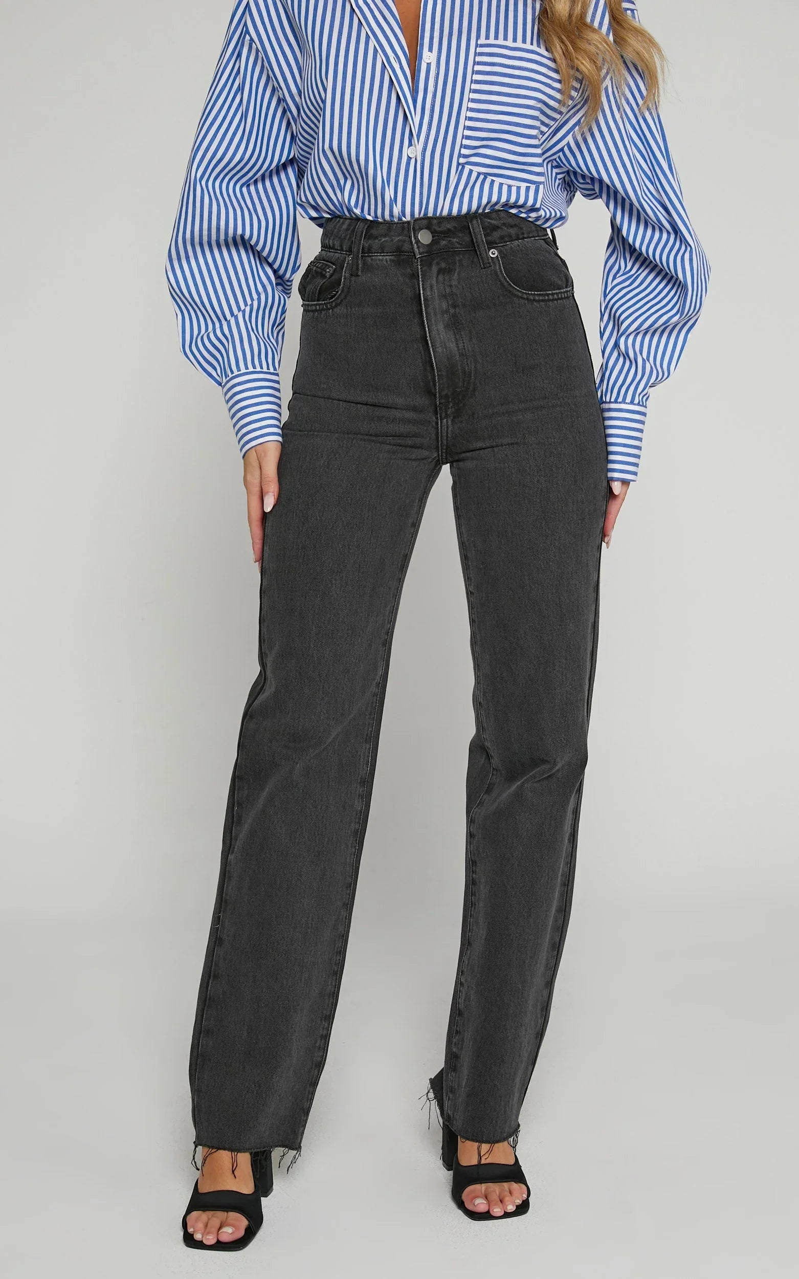 Dexter Jeans - High Waisted Straight Leg Denim Jeans in Washed Black