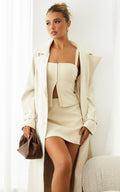 Mikey Mini Skirt - Mid Waisted Tailored A Line Skirt in Sand