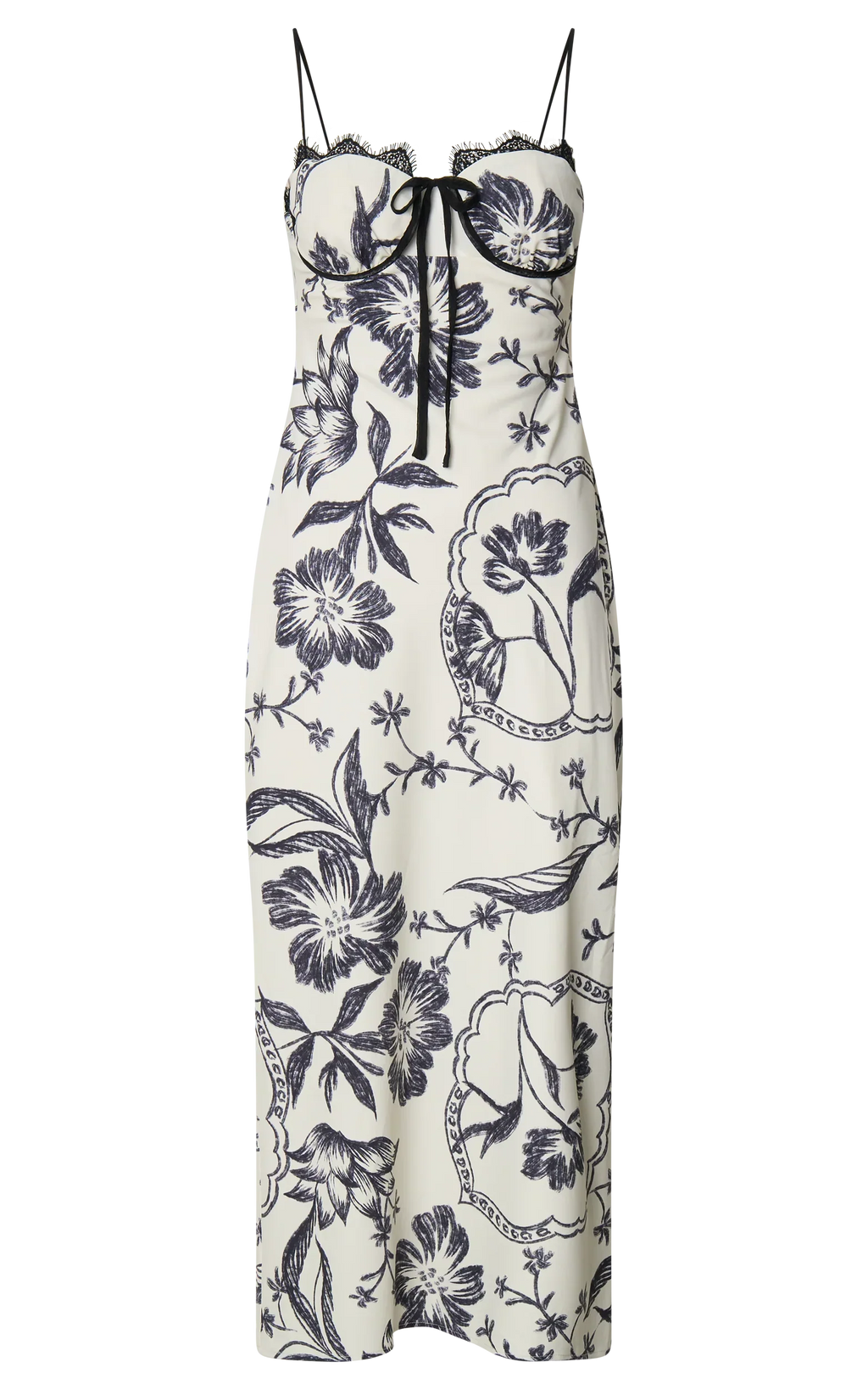Helen Midi Dress - Strappy Balconette Tie Front Column Dress in Renaissance Floral Print