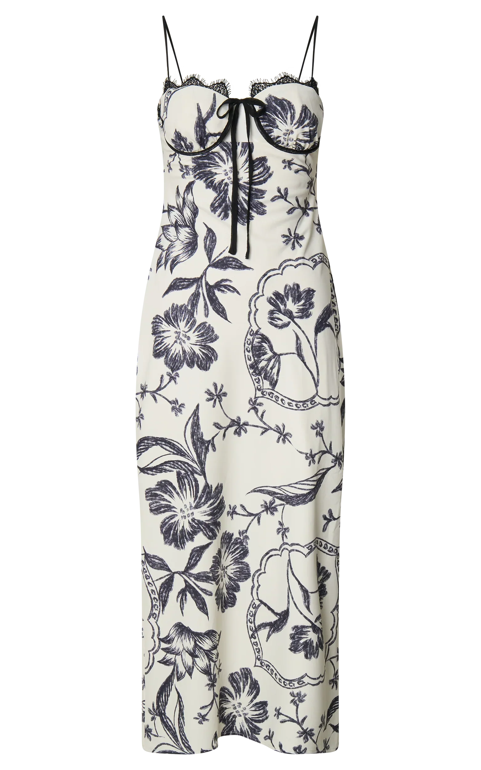 Helen Midi Dress - Strappy Balconette Tie Front Column Dress in Renaissance Floral Print
