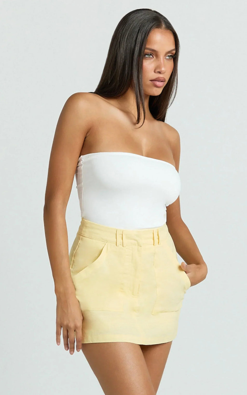 Dream Linen Blend Skort - High Waisted A Line Skort in Lemon