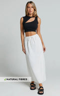 Bree Midi Skirt - Tie Waist Linen Look A Line Skirt in White