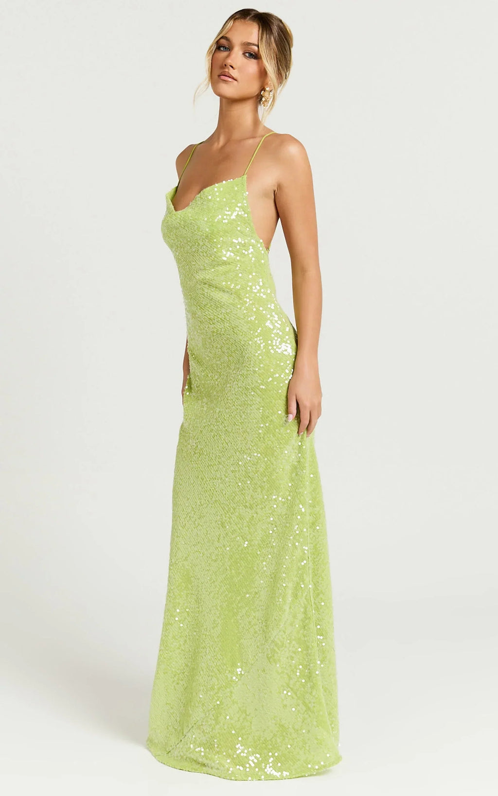 Payton Maxi Dress - Cowl Neck Low Back Dress in Green