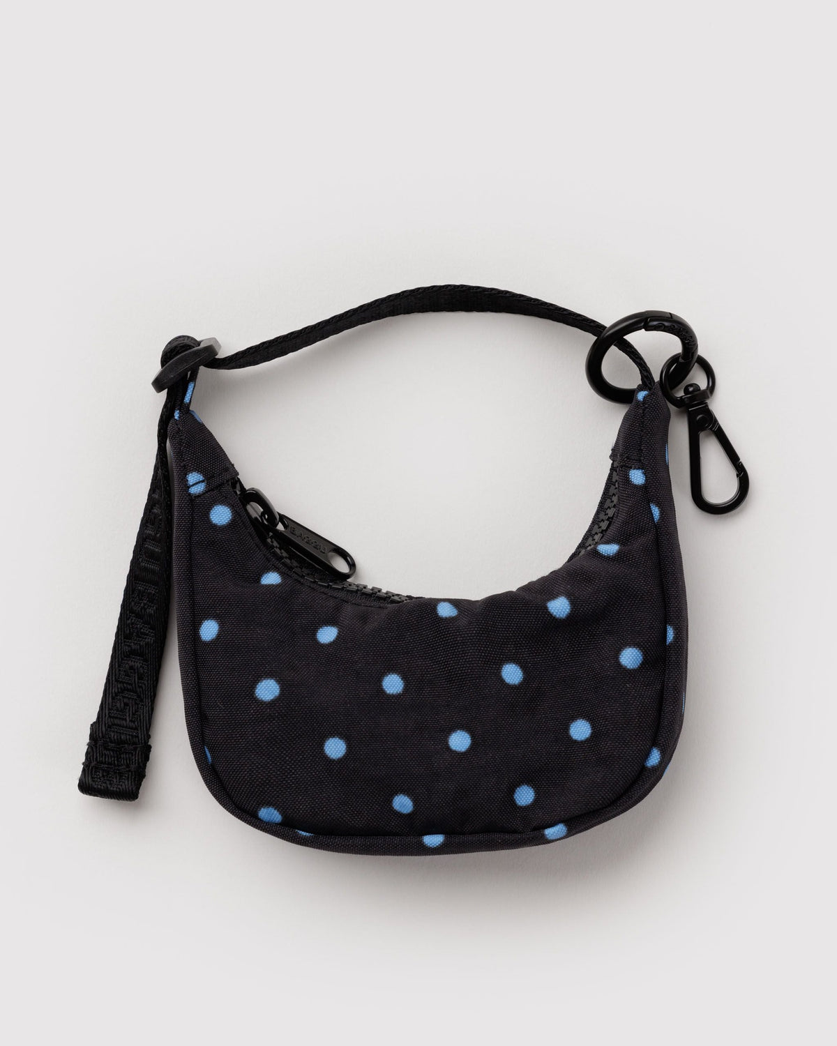 Crescent Bag Charm - Black and Sky Blue Micro Dot