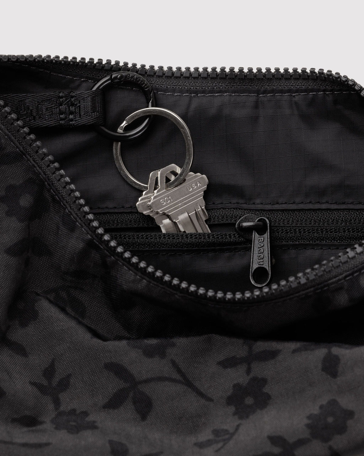 Small Nylon Crescent Bag - Charcoal Ditsy Floral - image 3