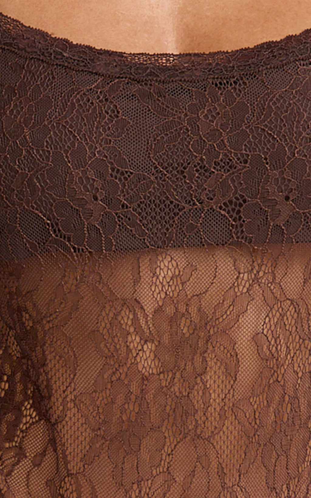 Cynthia Bodysuit - Long Sleeve Lace Bodysuit in Chocolate