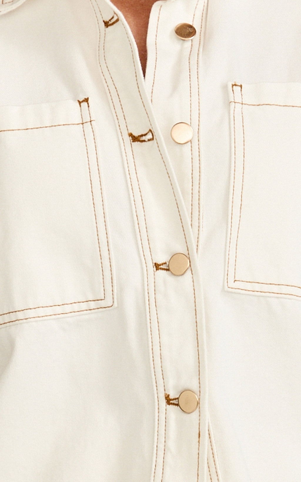 Iris Top - Oversized Recycled Denim Short Sleeve Shirt in Ecru with Contrast Tobacco Stitch