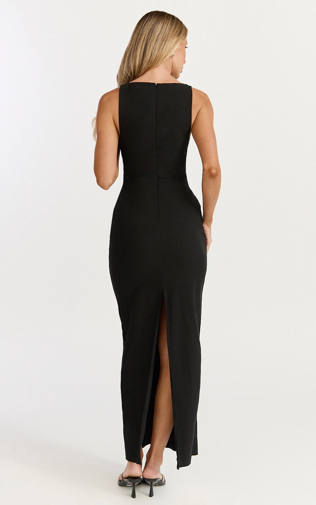 Liora Midi Dress - Boat Neck Side Twist Strap Midi Dress in Black