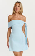 Cecilia Mini Dress - Off Shoulder Tie Detail Dress in Pale Blue