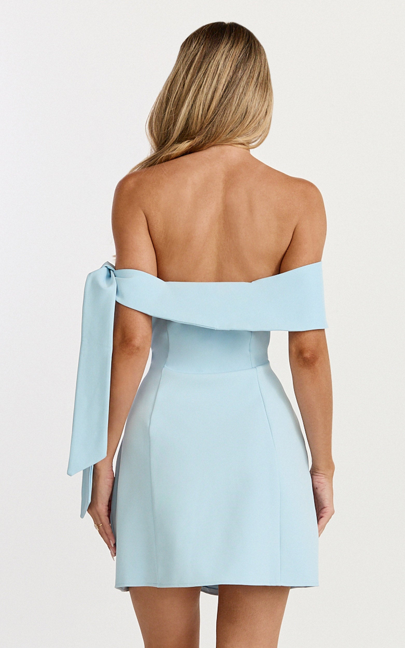Cecilia Mini Dress - Off Shoulder Tie Detail Dress in Pale Blue