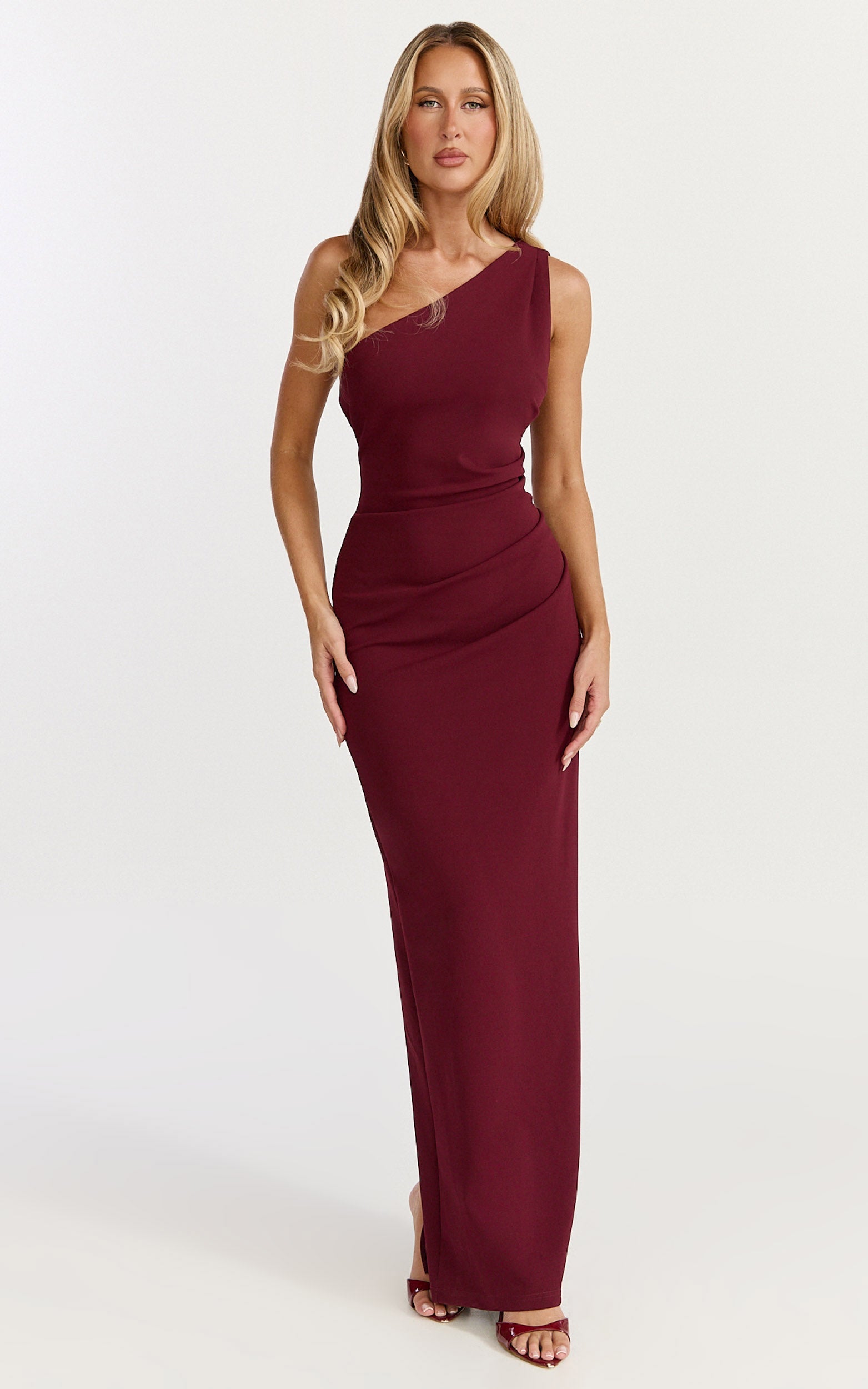 Criselda Maxi Dress - One Shoulder Maxi Dress in Wine