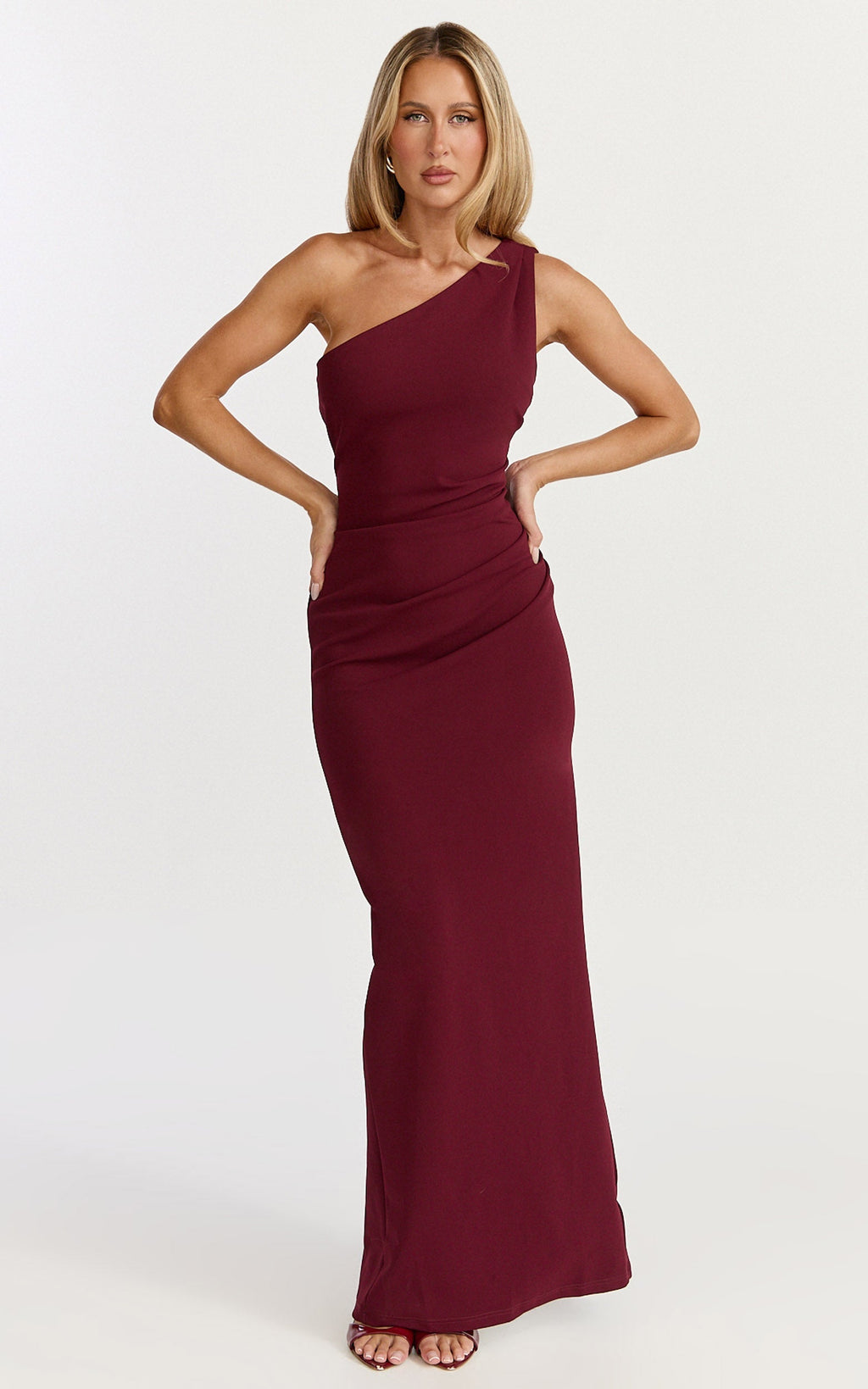 Criselda Maxi Dress - One Shoulder Maxi Dress in Wine