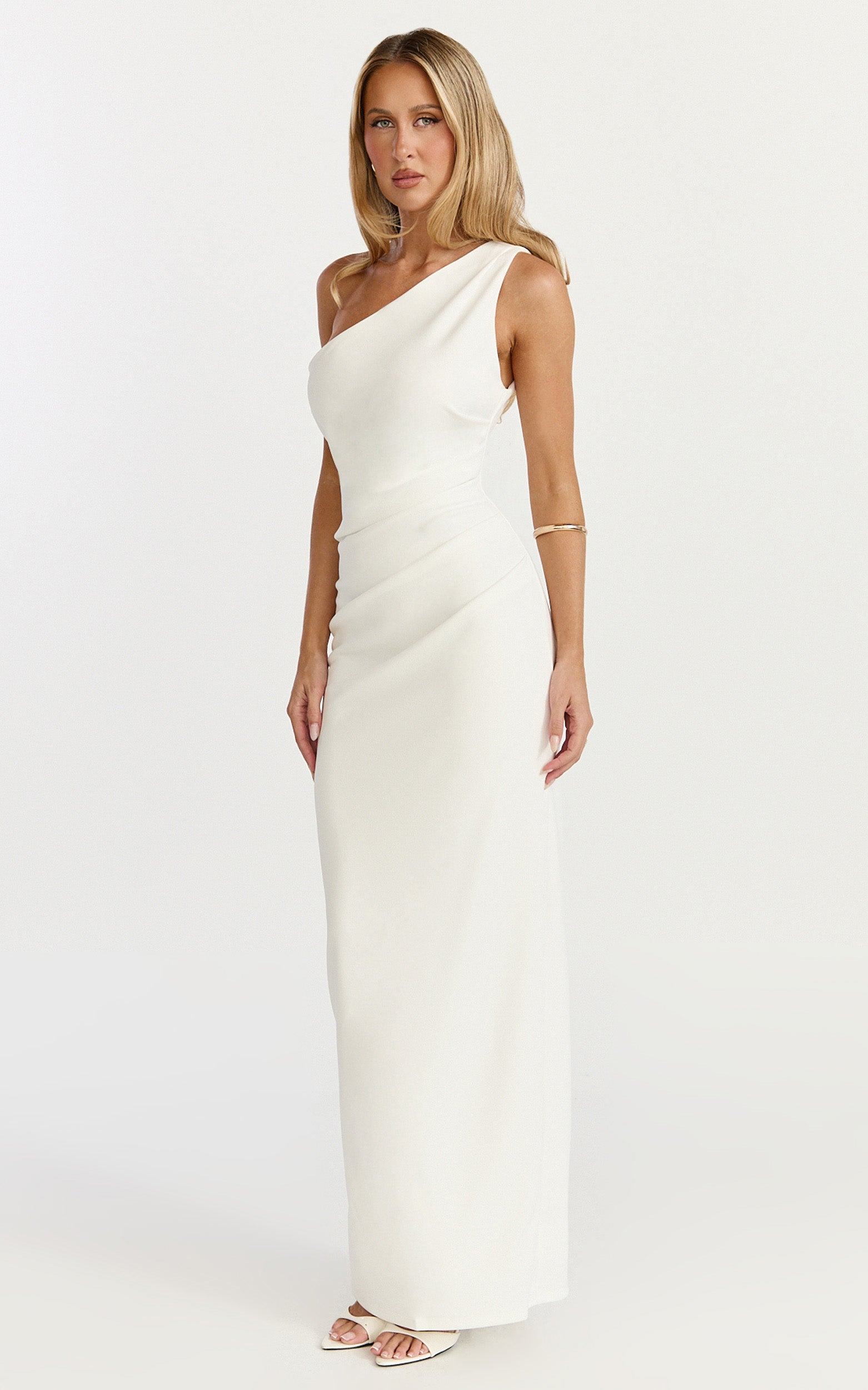 Criselda Maxi Dress - One Shoulder Maxi Dress in White