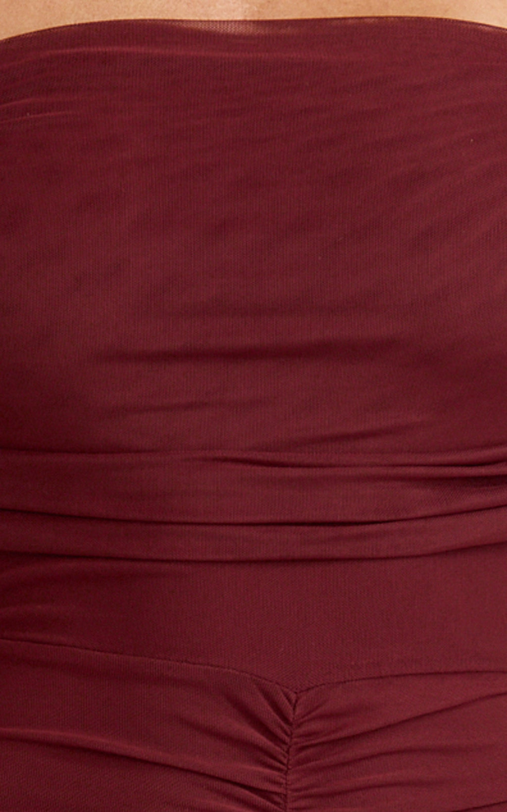 Alanna Maxi Dress - Off Shoulder Ruched Mesh Dress in Wine