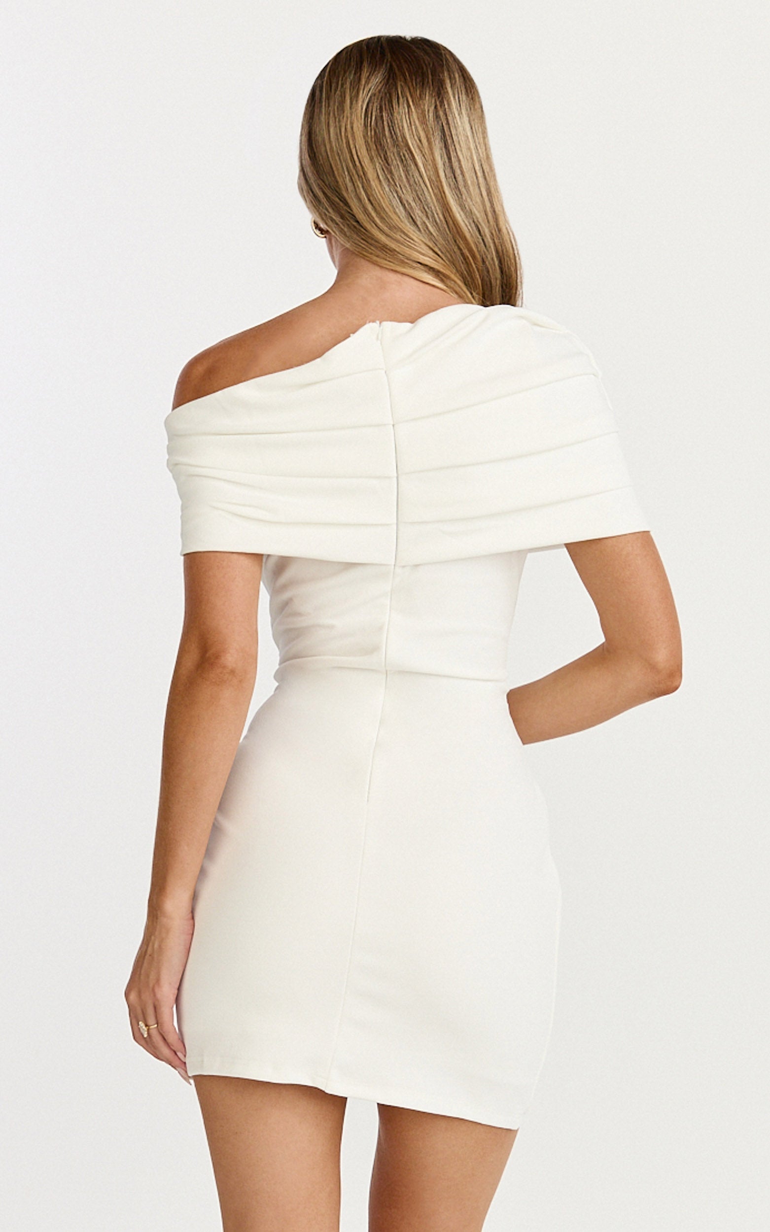 Kairose Mini Dress - Asymmetrical Sleeve Dress in White