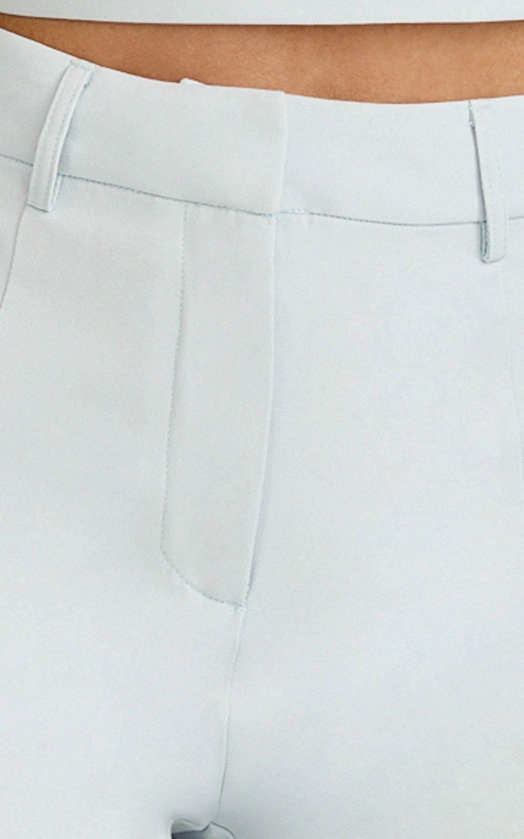 Kenna Two Piece Set - Gathered Bust Top And High Waist Straight Leg Pants Set in Baby Blue