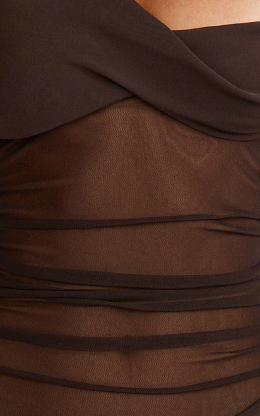 Lola Mini Dress - One Shoulder Contrast Bodycon Dress in Chocolate