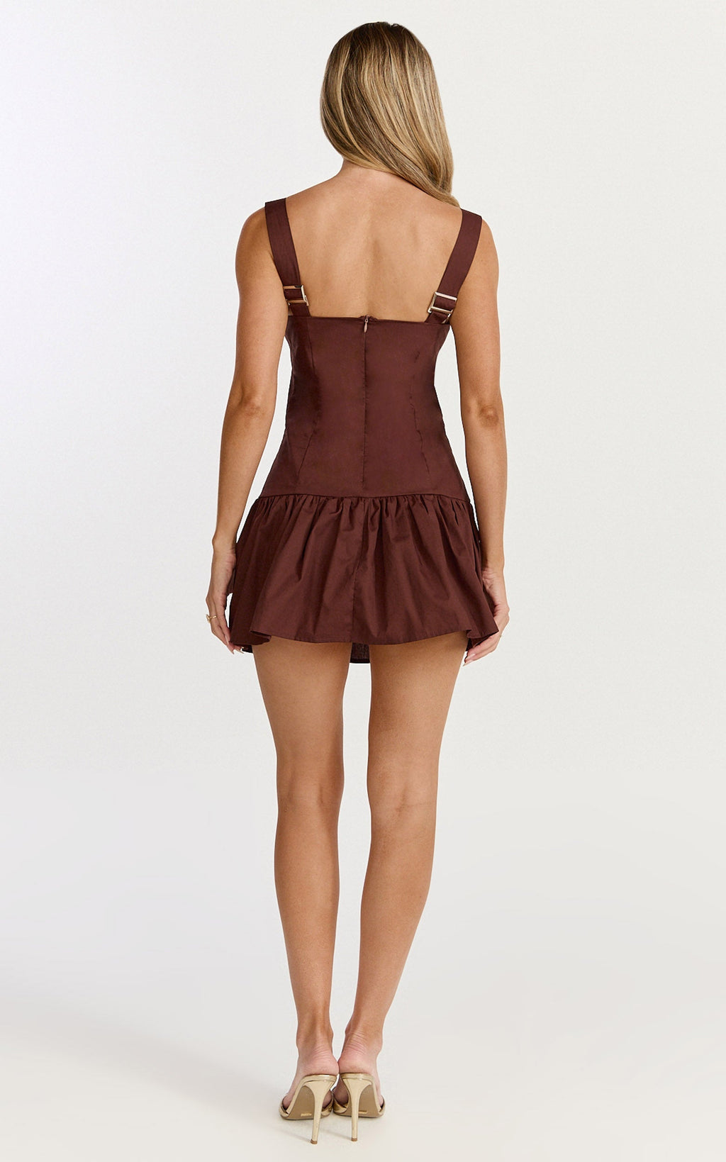 Nyx Mini Dress - Balconette Bodice Drop Waist Dress in Chocolate