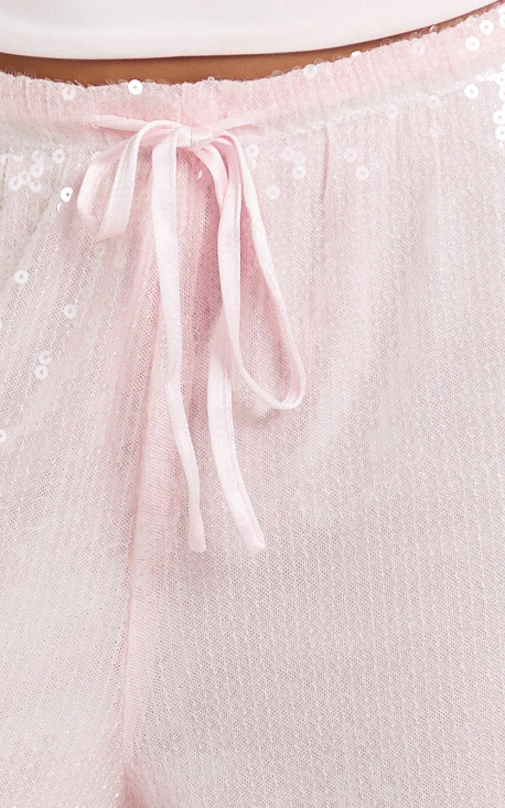 Mia Pants - Relaxed Drawstring Waist Sequin Pants in Baby Pink