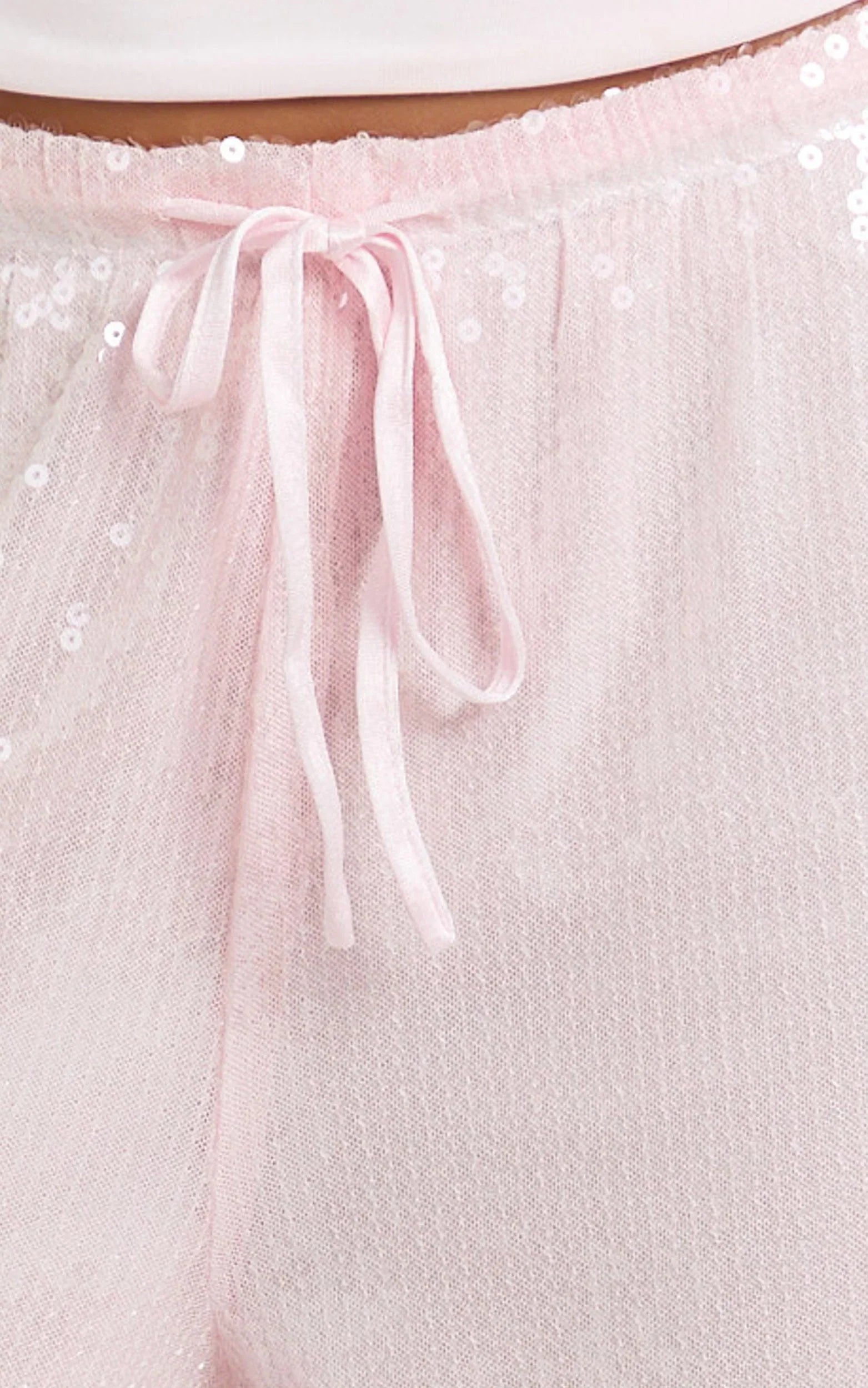 Mia Pants - Relaxed Drawstring Waist Sequin Pants in Baby Pink