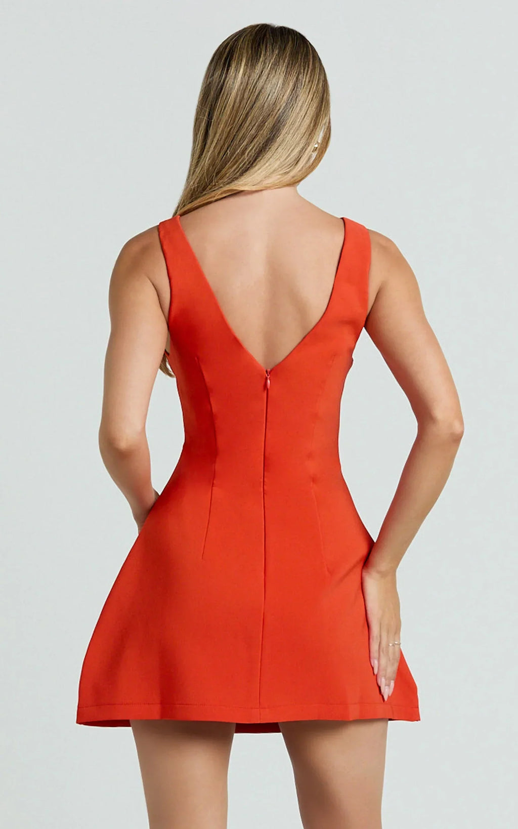Freddie Mini Dress - Boat Neck Fit and Flare Dress in Orange