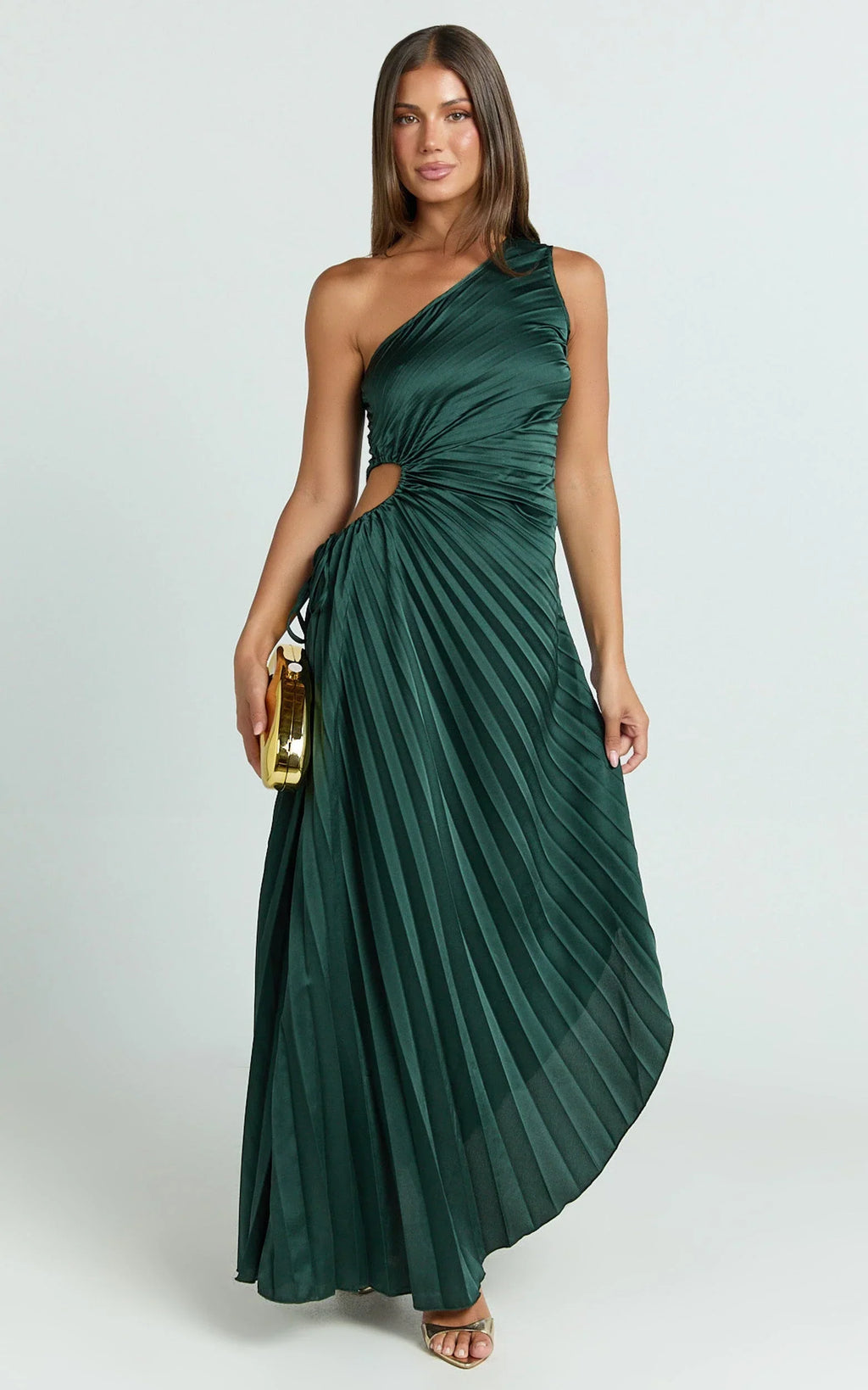 Kitsune Maxi Dress - One Shoulder Cut Out Dress in Emerald Green