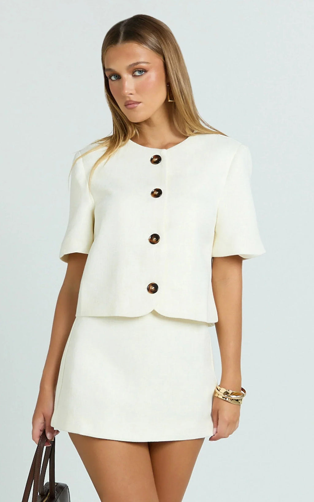 Halsey Jacket - Short Sleeve Structured Jacket in Cream