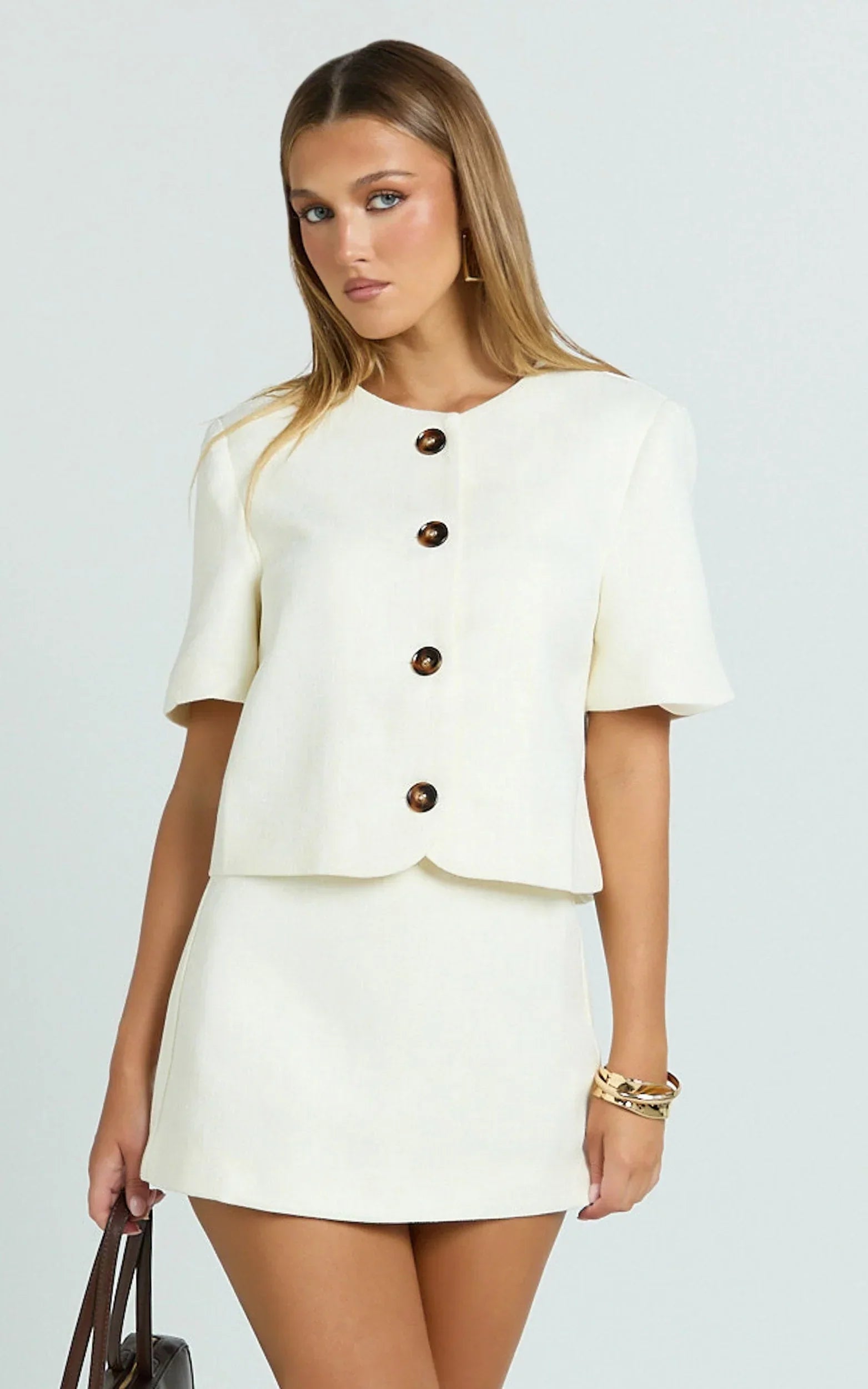 Halsey Jacket - Short Sleeve Structured Jacket in Cream