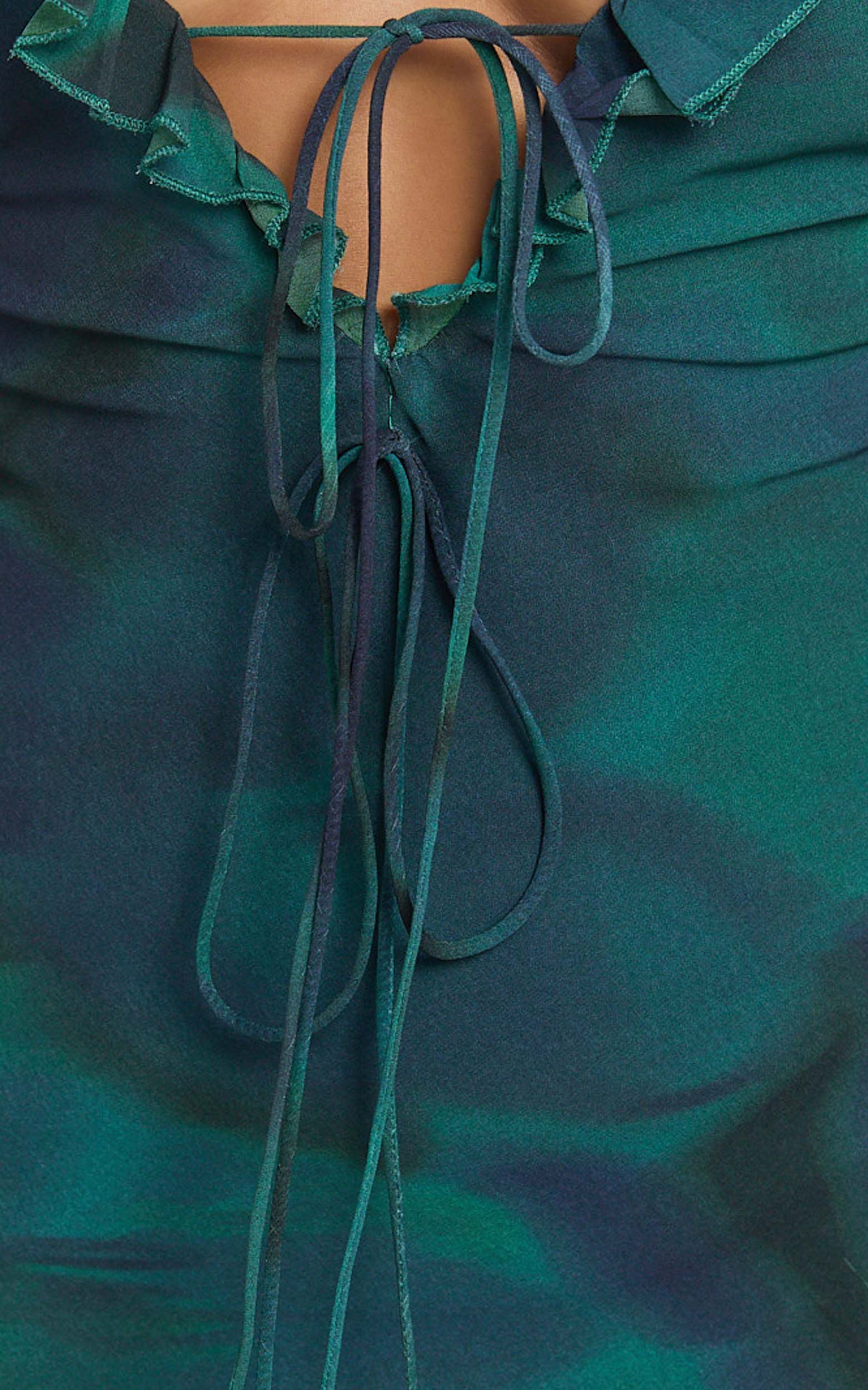 Katie Maxi Dress - Ruffle Plunge Neck Long Sleeve Dress in Green